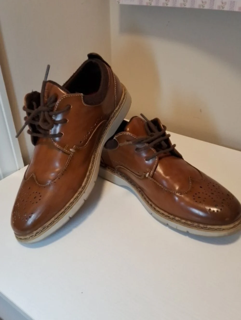 Stacy Adams Boys Dress Shoes Size 3M Cognac Brown Wingtip Oxford Formal